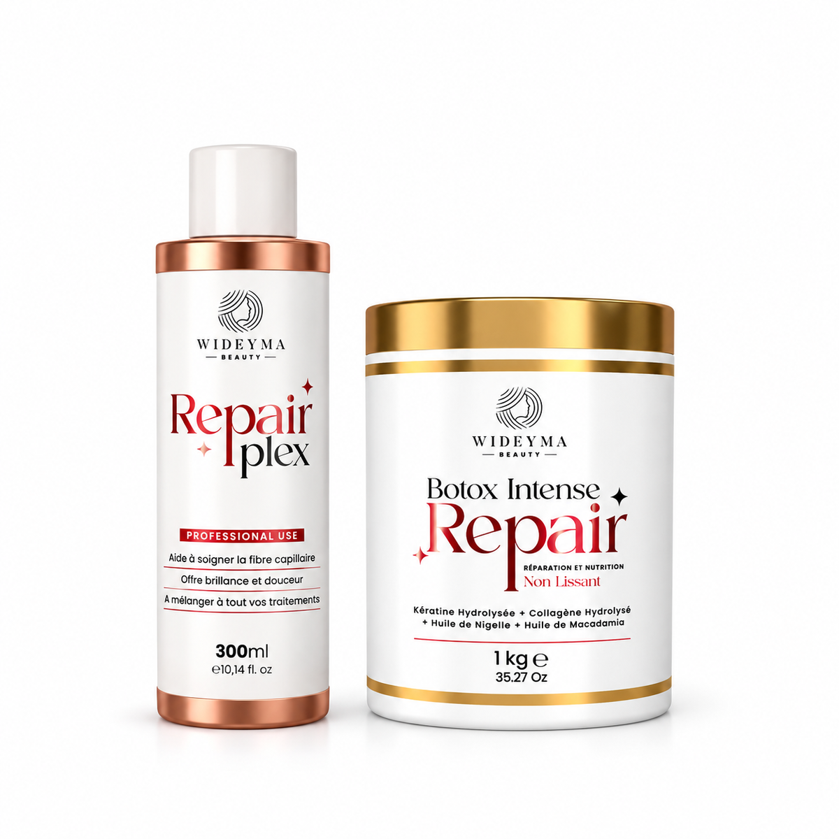 Duo Botox Intense Repair 1 kg et Repair Plex 300 ml Wideyma – soin réparateur cheveux abîmés
