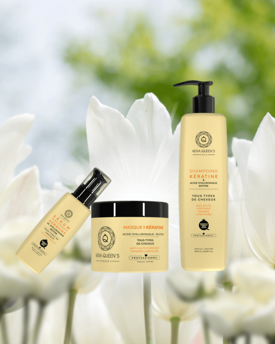Trio Kératine, Acide Hyaluronique & Biotine Shampoing + Masque + Sérum ( 500 ml ) - MEILLEUR LISSAGE