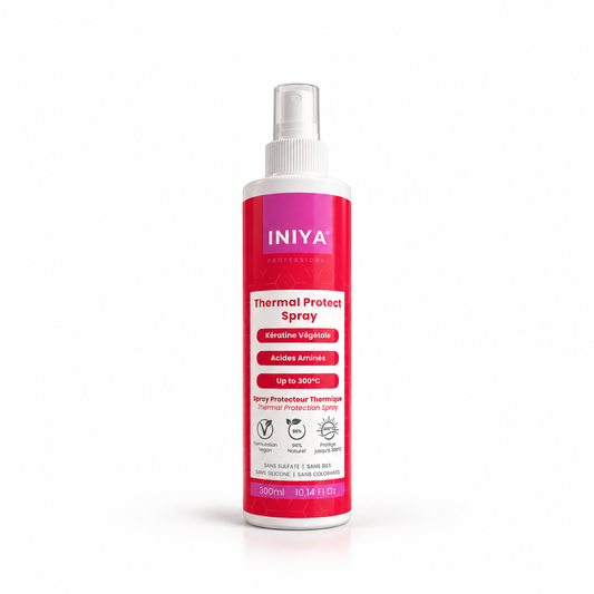 Spray protecteur thermique cheveux INIYA 300 ml sans silicone, kératine végétale, protection chaleur jusqu’à 300 °C